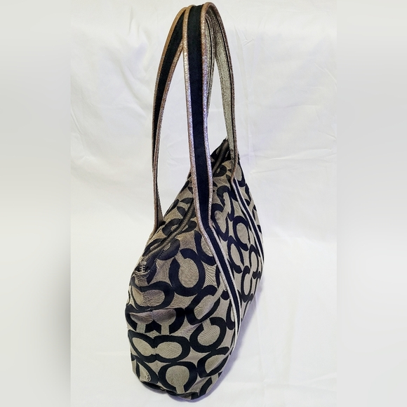 Coach Poppy Tote Op Art Glam Signature Logo Bag Purse Black Gray Silver 13826 - Picture 8 of 14